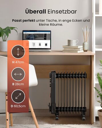 Міні-масляний радіатор Pro Breeze 2500W з 11 ребрами, електричний радіатор, 24-годинний таймер, енергозберігаючий масляний радіато