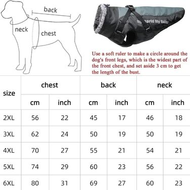 Водонепроникна зимова куртка для собак зі шлейкою, захистом для живота, жилетом для домашніх тварин на блискавці, світловідбиваючою та вітрозахисною курткою для собак середнього та великого розміру 2XL-6XL (3XL)