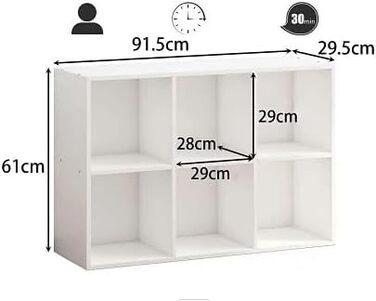 Дерев&39яна книжкова шафа із закритою задньою панеллю, окремостояча кубічна полиця, для вітальні, спальні, офісу, біла, 6 відділень (30Г x 91,5Ш x 61,5В см)