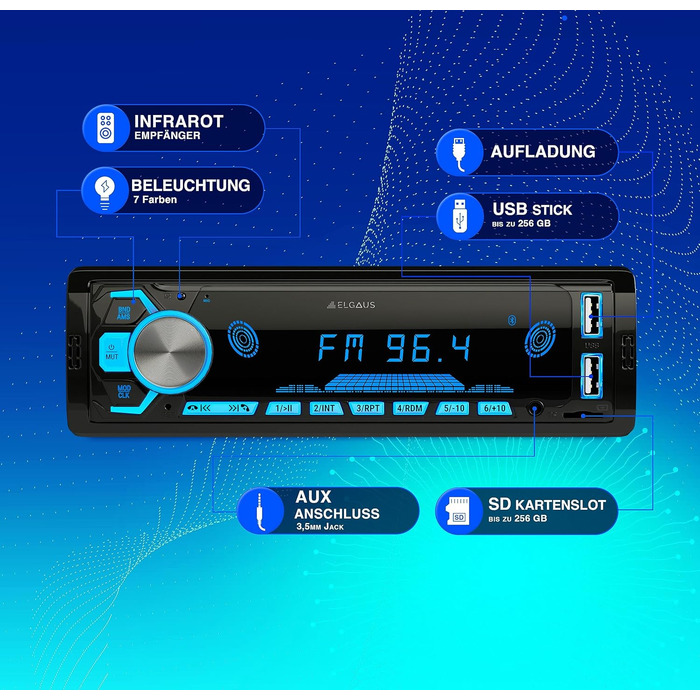 Універсальна автомагнітола 1 DIN з 2 USB-роз'ємами, MP3, RDS, ID3, RGB, AUX, SD слот для карти, функція гучного зв'язку, пульт дистанційного керування, 860G