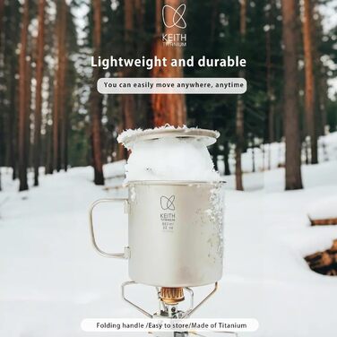 Кухоль Keith Titan Mug, кемпінговий горщик, чашка для кави та чаю на відкритому повітрі з кришкою та складною ручкою 200 мл/300 мл/400 мл/450 мл/500 мл/600 мл/900 мл, легкий посуд для походів, пікніка, напоїв (600 мл Ti3207)