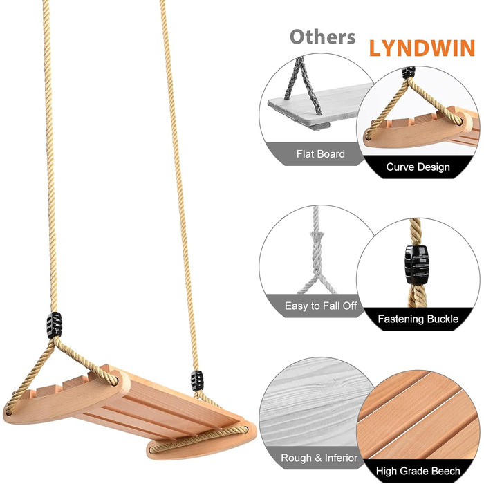 Дерев'яні гойдалки сидіння, гойдалки дерев'яні для дорослих і дітей гойдалки садові з регульованою мотузкою криті і відкриті гойда