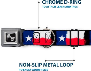 Застібка-пряжка Buckle-Down для нашийника собаки, з малюнком прапора Техасу, ширина 2,5 см, підходить для обхвату шиї 38-66 см, розмір L (ширина 2,5 см - підходить для обхвату шиї 38-66 см - великий розмір, малюнок прапора Техасу)