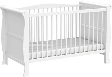 Дитяче ліжечко Marsell, дитяче ліжко, ліжечко для малюків з матрацом з піни алое вера, регульовані поручні для прорізування зубів, біле, трансформується в дитяче ліжко