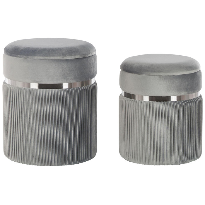 Пуф Beliani з місцем для зберігання, круглий, оксамитова тканина, світло-сірий, комплект з 2 шт., пуфики Glamour Camdenton