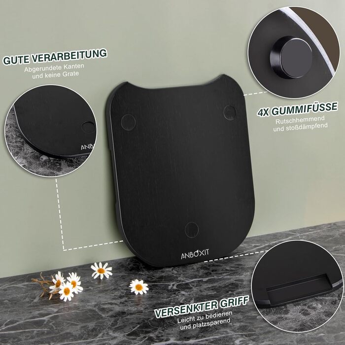 Розсувна дошка ANBOXIT для Thermomix TM6/TM5, дошка для Thermomix з колесами, бамбукова рольганг/слайдер Easy Gliding - Black