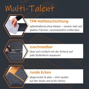 Самоклеючі сходинки GEAR 76x20 см 15 шт. світло-сірі нековзні, миючі килимки для сходів протиковзкий килимок для сходів, ріжучий сучасний сірий захист для сходів у приміщенні 15 шт.