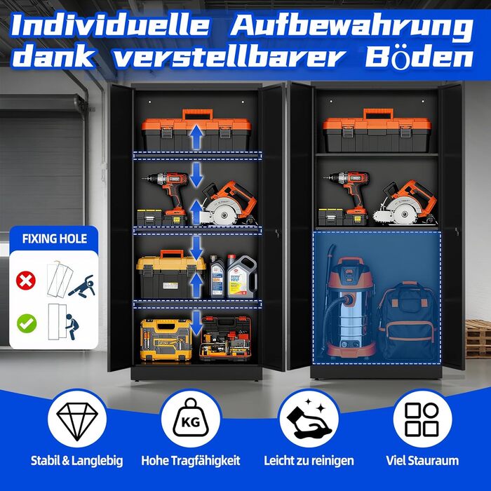 Шафа для документів, металева шафа, що замикається, багатоцільова шафа з кодовим замком, шафа для інструментів, регульовані полиці, гараж, комора, офіс, вітальня, 180 см x 80 см x 40 см, чорний