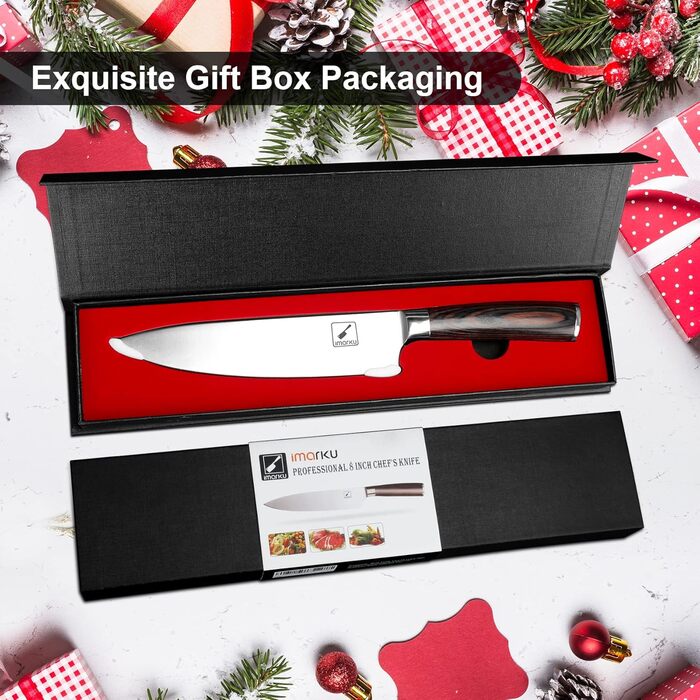 Ніж шеф-кухаря imarku, 20-сантиметровий кухонний ніж професійний ніж, Високовуглецевий ніж шеф-кухаря з нержавіючої сталі гострий,