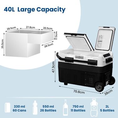 Компресор холодильної камери електричний, 40 л, двозонний, з керуванням через додаток USB, морозильна камера 12 В/24 В, міні-холод