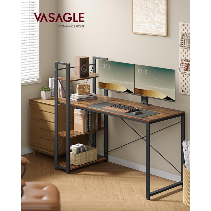 Стіл VASAGLE, комп'ютерний стіл з полицями праворуч або ліворуч, офісний стіл шириною 137,2 см, для навчання, домашнього офісу, пр