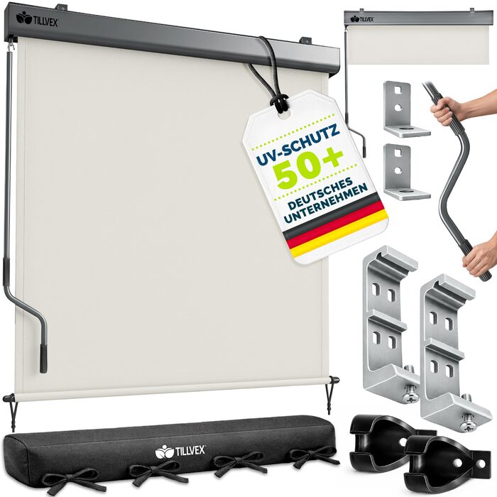 Вертикальна маркізка tillvex 160 x 250 см для використання всередині та зовні приміщень з дощовиком Водонепроникна зовнішня рулонна штора з ручним приводом для балкона, тераси та саду Балконна рулонна штора, сонцезахисний козирок, екран для конфіденційнос