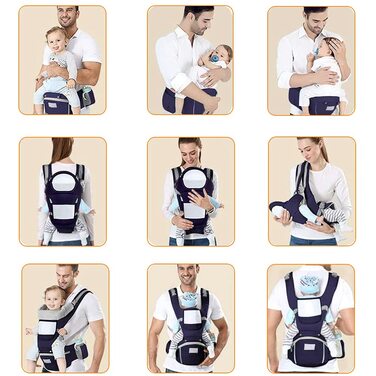 Ергономічна люлька Azeekoom із сидінням на стегнах, бавовняна дитяча люлька на спині та на животі, легка, дихаюча, регульований пі