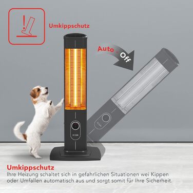 Окремостоячий обігрівач для патіо ICQN потужністю 2300 Вт 4 режими нагріву з пультом дистанційного керування Карбоновий інфрачервоний обігрівач для використання в приміщенні та на вулиці Обігрівач для патіо Цифровий дисплей (стандартний 2300 Вт)