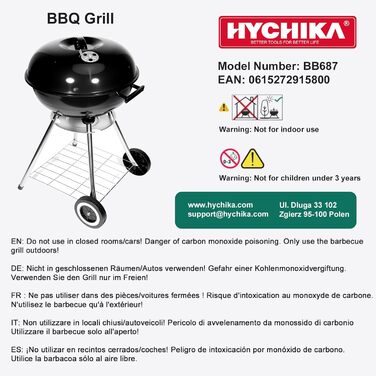 Гриль-мангал вугільний HYCHIKA, Ø47 см (18 дюймів), круглий вертикальний, компактний з кришкою та колесами для саду, балкону, кемпінгу та відпочинку на природі