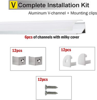 Профіль LED Alu 45 - 6x100 см Світлодіодний алюмінієвий профіль для світлодіодних стрічок/стрічок з білою молочною кришкою, торцевими кришками та монтажним кронштейном V6*1 м