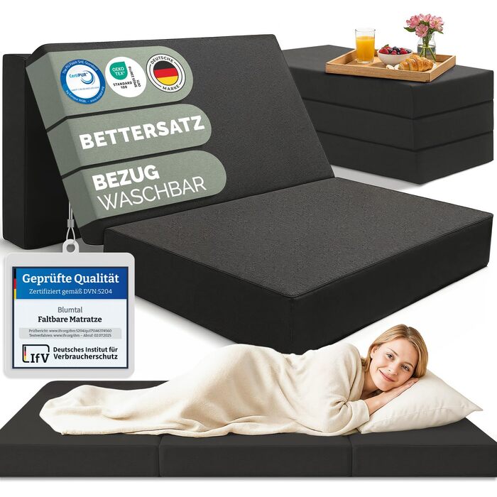 Розкладний матрац Blumtal 140x200 см - 3-секційний розкладний матрац для гостей, надзвичайно товстий (15 см) - розкладний матрац з пінопласту, що дбає про спину - Розкладний матрац чохол антрацитового кольору, приємний для шкіри та пральний, 140 x 200 x 1