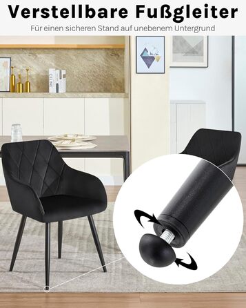 Комплект із 2 обідніх стільців з підлокітниками та спинками, для їдальні, вітальні, кухні, м&39які кухонні стільці з оксамитовим покриттям, металеві ніжки, чорний, комплект із 2 шт.