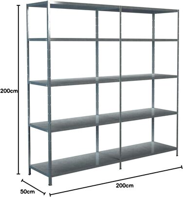 Стелаж Schulte Regalwelt з 2 x 5 полицями PowerMAX, вантажопідйомність 85 кг, 200x200x50 см (ВxШxГ), оцинкований (полиця для зберігання, полиця для майстерні, полиця для підвалу, полиця для гаража, металева полиця, оцинкована 200 см x 200 см x 50 см)