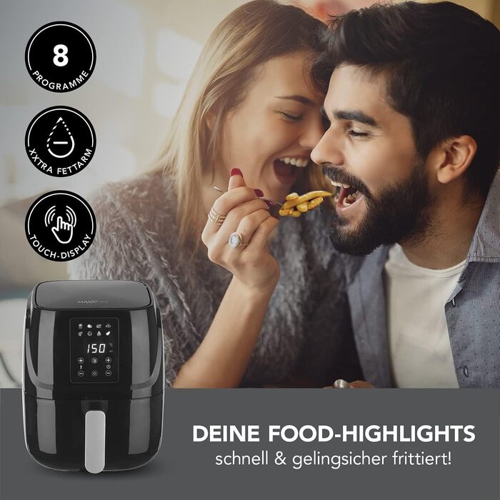 Фритюрниця MAXXMEE Digital 3L Комбінація - конвекційна піч, гриль і фритюрниця 8 Збережені програми та функція таймера Смаження, гриль, запікання, розморожування, нагрівання та підтримання тепла 1300 Вт 3 л