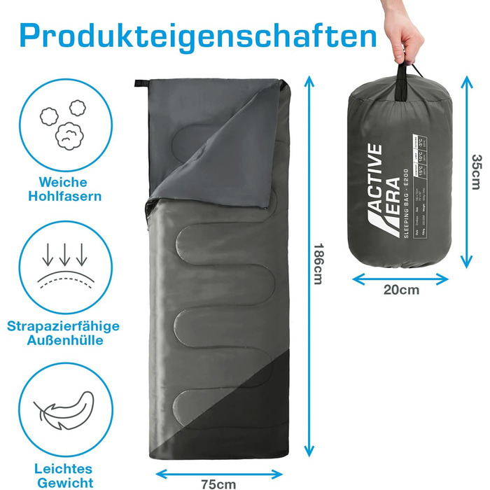 Спальний мішок Active Era Blanket - Спальний мішок, від -3C до 15C Літо, весна, осінь - Легкий спальний мішок для використання на вулиці та в приміщенні, чорний