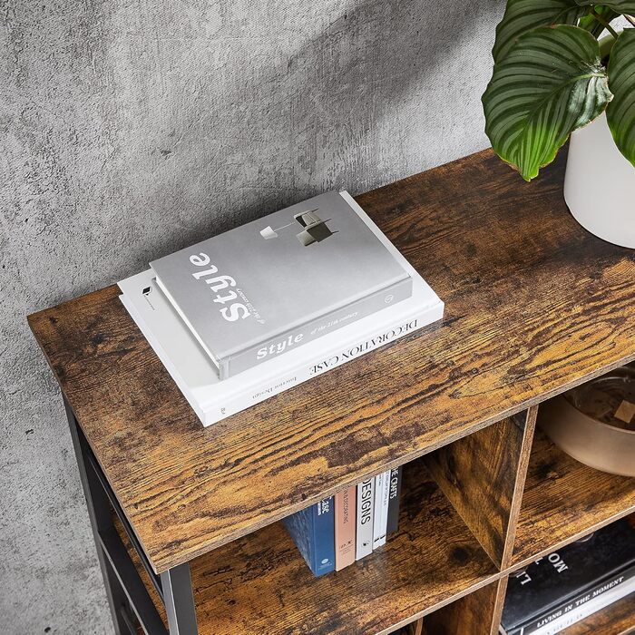 Рівнева полиця, книжкова шафа, окремостояча полиця з 6 відділеннями, для вітальні, спальні, кабінету, кухні, 33 x 120 x 80 см, вінтажний коричнево-чорний LLS104B01 33 Г x 120 Ш x 80 В см Вінтажний коричневий чорнильний, 2-