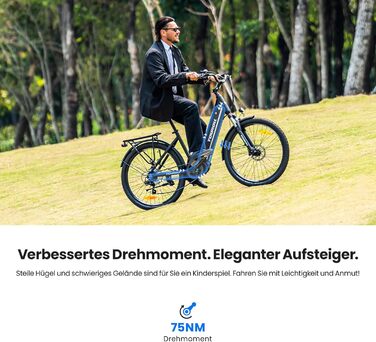 Електровелосипед Touroll MA1 26 дюймів для дорослих, міський електричний велосипед з двигуном 250 Вт 75 Нм із середнім приводом та акумулятором 36 В 468 Втгод, запас ходу 110 км, гідравлічні дискові гальма, електровелосипеди для чоловіків та жінок