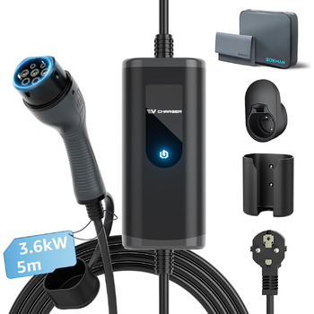 Зарядний пристрій для електромобілів bokman Type 2 Schuko, 5 метрів 16A 3,68 кВт IP65 Водонепроникний, портативний зарядний пристр