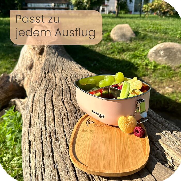 Ланчбокс Ringwald Edelstahl Rosa 1400 мл для дитячого садка та школи, великий, з роздільниками та бамбуковою кришкою, без BPA та пластику, рожевий