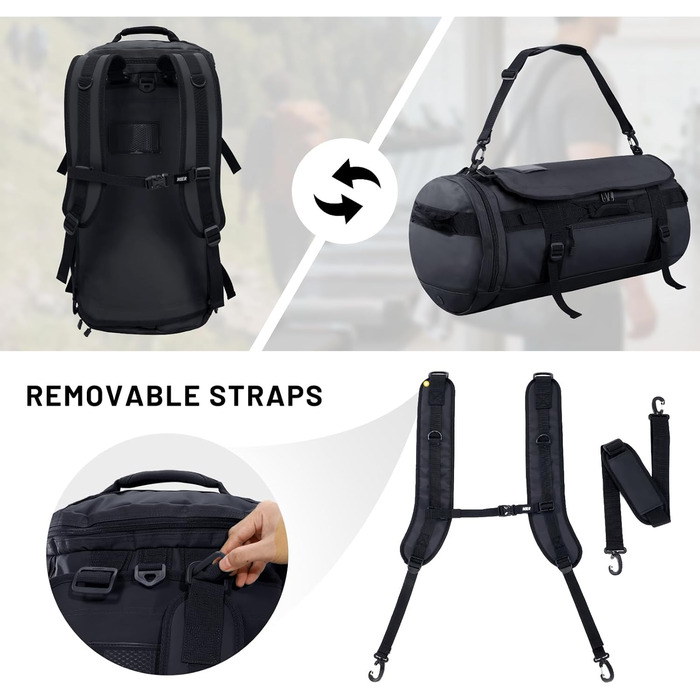 Велика водонепроникна спортивна сумка/рюкзак MIER з відділенням для взуття, що трансформується в рюкзак, 45 л/60 л/90 л, чорна, 90 л