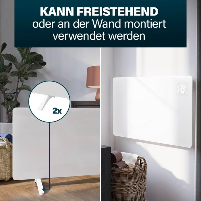 Інфрачервоний обігрівач Princess Connected - Carbon Crystal - Плоский настінний радіатор - 480 Вт - Регульований термостат до 50 C - 24-годинний таймер - Тижневе програмування - Білий або чорний (білий)