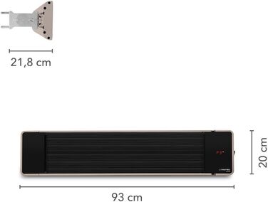 Інфрачервоний обігрівач TROTEC IRD 2400 потужність нагріву 800 Вт / 1600 Вт / 2400 Вт темний обігрівач, IP55, з пультом дистанційного керування, функція таймера (1 200 Вт)