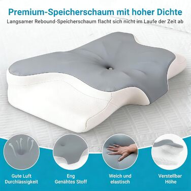 Подушка для шиї з піни з ефектом пам&39яті, знеболювальна охолоджувальна подушка з повільним відновленням, регульована ергономічна ортопедична подушка для сну на боці, спині та животі, сіра