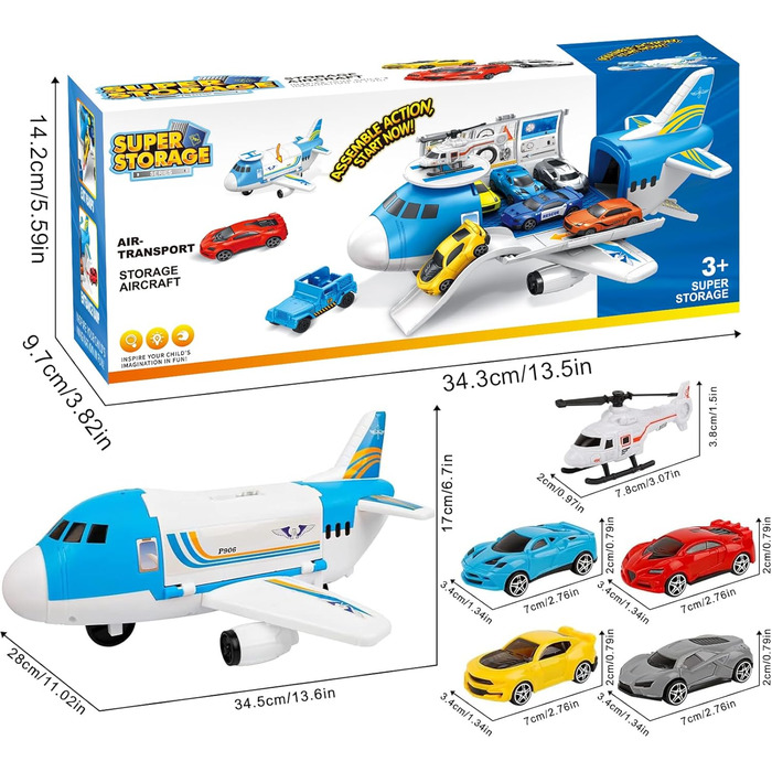Іграшка-транспортний літак, набір транспортного літака, 4 машини 1 гелікоптер, хлопчики та дівчатка, діти