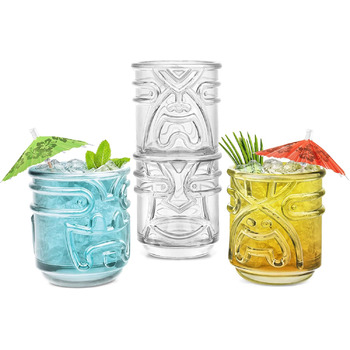 Останній штрих TIKI Скляні стакани для коктейлів TUMBLERS, що складаються, CLEAR Прозорі 355 мл Гавайська тематика 4 шт. и - TK5303 Сучасна прозора прозорість