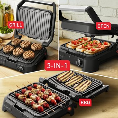 Електрогриль 3в1 Tefal SuperGrill контактний гриль, настільний гриль та BBQ, 2000 Вт, 3 рівні висоти, антипригарне покриття, для м'яса, овочів та сендвічів, до 6 порцій