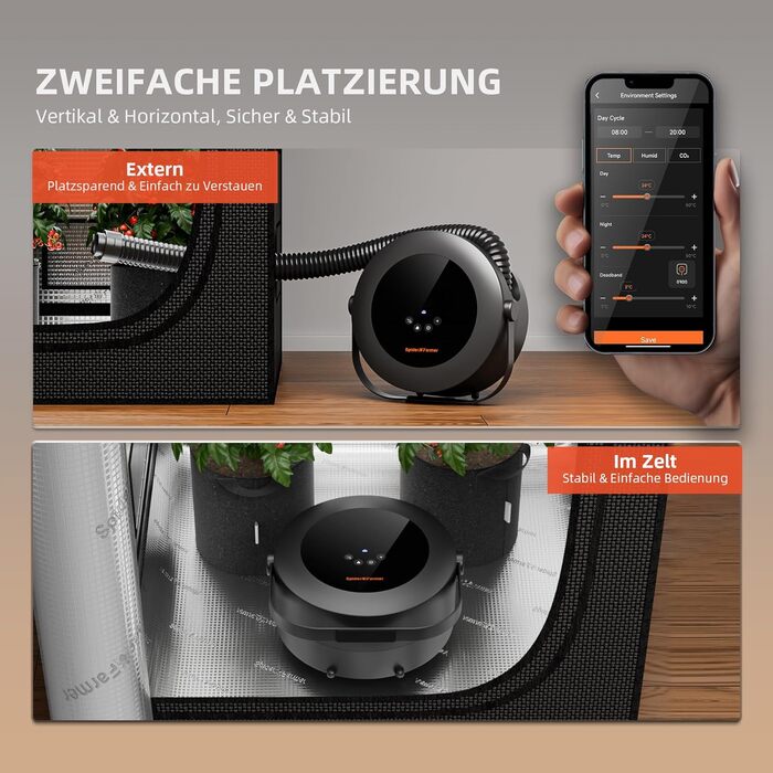 Тепловентилятор Spider Farmer, обігрів 540 Вт, інтелектуальне керування температурою, енергозбереження, тихий, 4 режими та 24-годинний таймер, нагрівальний елемент 10 PTC та вентиляційна трубка, підходить для кімнат з рослинами та гроутентів