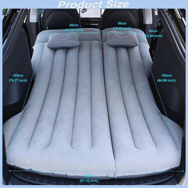 Надувний матрац для автомобіля, матрац для багажника автомобіля Model Y, позашляховика, автофургона, мінівена, кемпінгового матраца, надувний матрац 195x130, складне надувне ліжко для подорожей (сірий)