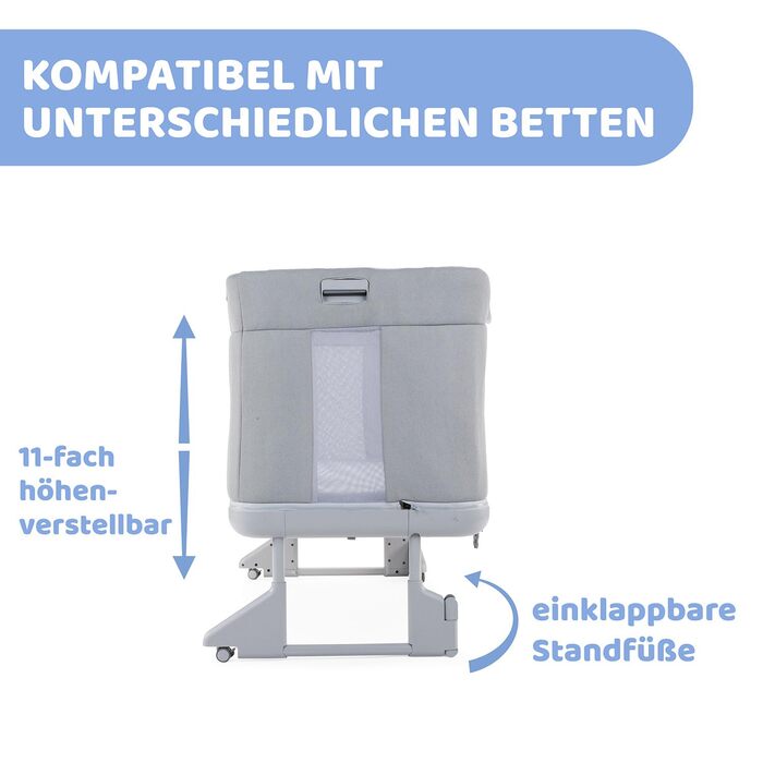 Дитяче ліжечко 3-в-1 для новонароджених, приліжкове ліжечко, яке трансформується в ліжко Монтессорі, до 4 років (22 кг), регульована висота, хороша циркуляція повітря, 4 колеса, включаючи матрац, світло-сірий колір, 2Me Forever