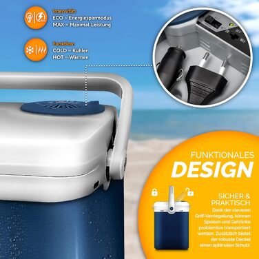 Електричний холодильник tillvex 32 л Міні-холодильник 230 В та 12 В для автомобілів, кемпінгу Охолоджує та обігріває ЕКО-режим, синій