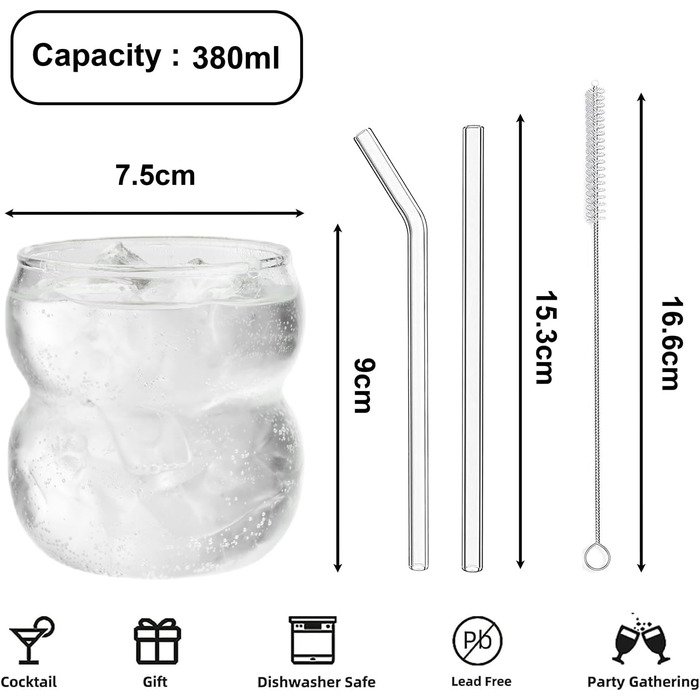 Набір склянок для пиття ALINK Bubble Glass з 4 склянок для пиття, ребристі склянки 380 мл, скло хвилі, келихи для латте макіато, с