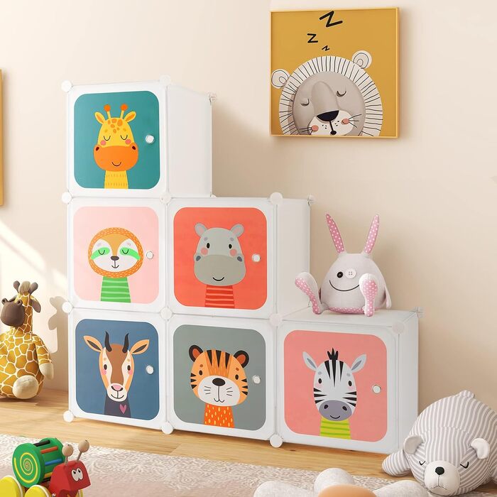 Дитяча шафа COSTWAY, система полиць з 8 кубиками, розширювана дитяча полиця, пластикова шафа для зберігання з дверцятами та вішалками для дитячої кімнати/спальні (біла, 8 кубиків) 8 кубиків білий