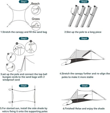 Пляжний намет від сонця, пляжні намети, пляжний намет, UPF50 з лопатою для піску, кілками для землі та стійками, зовнішній навіс для кемпінгу, риболовлі, розваг на задньому дворі або пікніків, синій, 215 см x 200 см