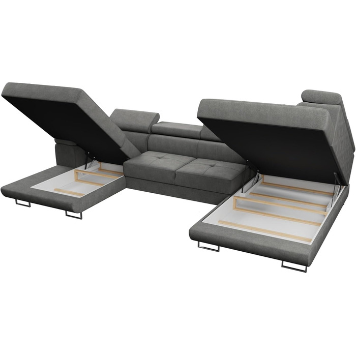Вітальня Sofnet Caris U з функцією сну та регульованими підголівниками, кутовий диван з двома відділеннями для зберігання речей, кушетка, диван, розкладний диван (Чорний (Kronos 07), Кутовий диван лівий) Чорний (Kronos 07) Кутовий диван лівий