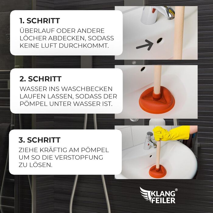 Вантуз для прочищення зливу - присоска 140 мм - надзвичайно сильне всмоктування та виготовлено в Німеччині