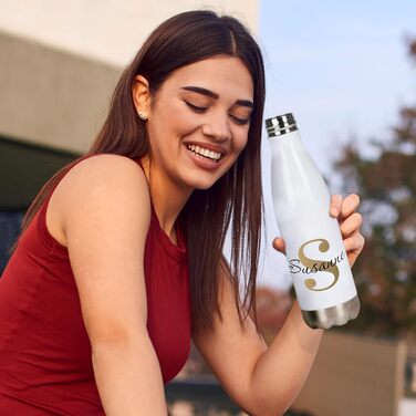 Персоналізована пляшка для води з нержавіючої сталі з іменем та ініціалами термопляшка об&39ємом 500 мл Подарунки для жінок, чоловіків, дітей, днів народження, школи, роботи (лист)