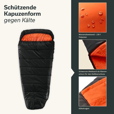 Спальний мішок Skandika Vegas XXL Мумія-спальний мішок з/без полібавовняної підкладки, для дорослих, що з&39єднується, подвійний спальний мішок, 3 сезони, до -12C, 220 x 110 см Зимовий відпочинок на природі, кемпінг, походи, чорний/помаранчевий Блискавка 