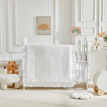 Комплект постільної білизни для дитячого ліжечка з 3 предметів з ворсистими бахромою, білим ворсистим ковдрою з простирадлом і спі