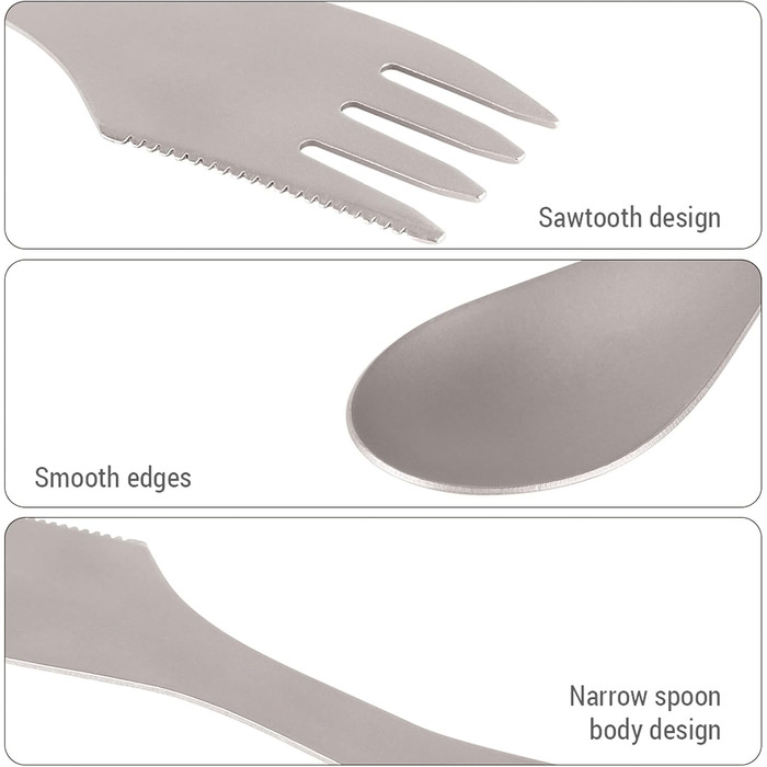 Набір посуду для кемпінгу Taidda 3-в-1, виделка-ложка-різак із зубчастим лезом та легкою пластиною з титанового сплаву, що штабелюється для походів, походів з рюкзаком, пікніків та