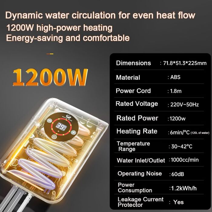 Занурювальний водонагрівач з термостатом - нагрівач для ванни потужністю 1200 Вт, інтелектуальне керування температурою 3043 C, із захистом від перегріву та дистанційним керуванням, може підтримувати гарячу воду на постійній температурі. M Білий